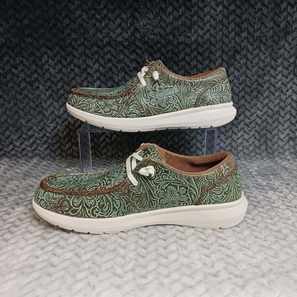 Ariat Ladies Hilo Vintage Turquoise Floral Emboss Shoes Brown Leather Size 8.5B - Picture 2 of 9